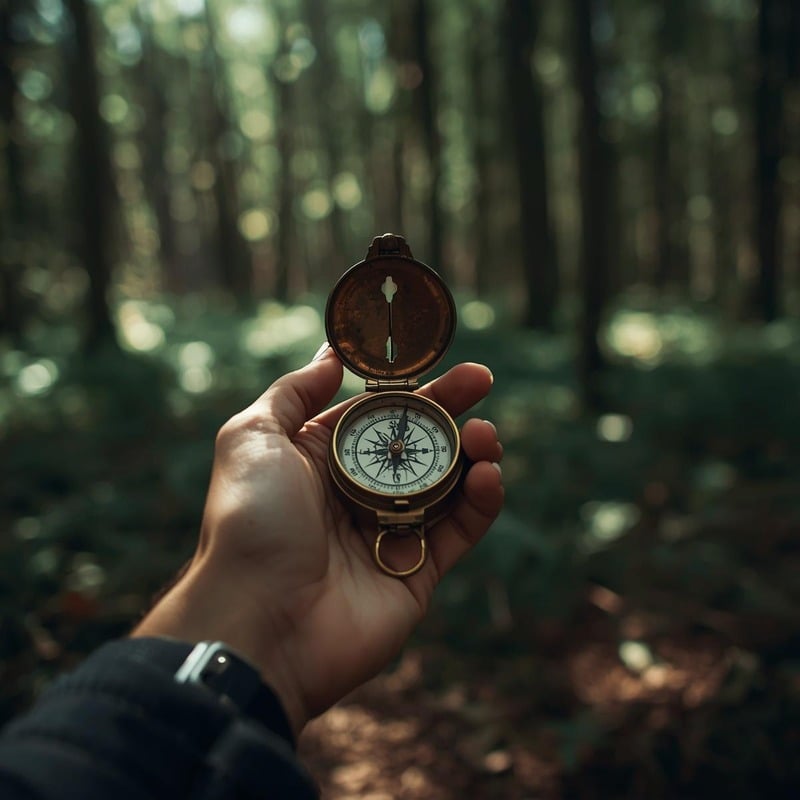 A compass in a forest